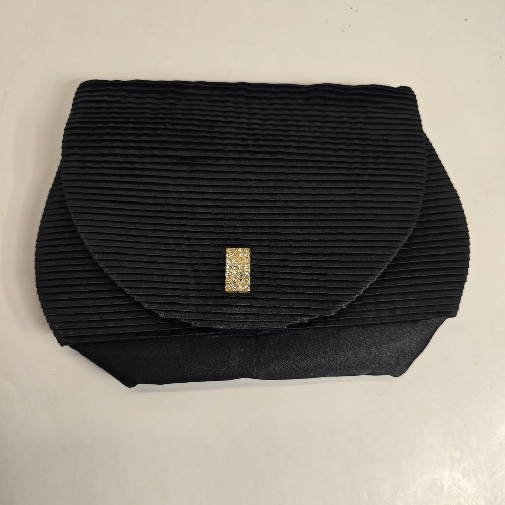 Elegant Black Textured Evening Clutch Rhinestone Accent Crossbody Strap